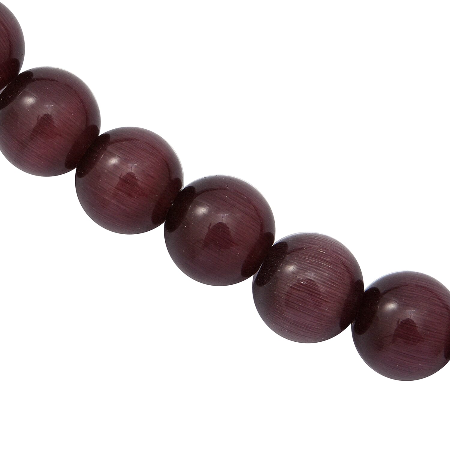 Purple Cats Eye Beads Necklace (Size 18) in Sterling Silver 296.00 Ct.