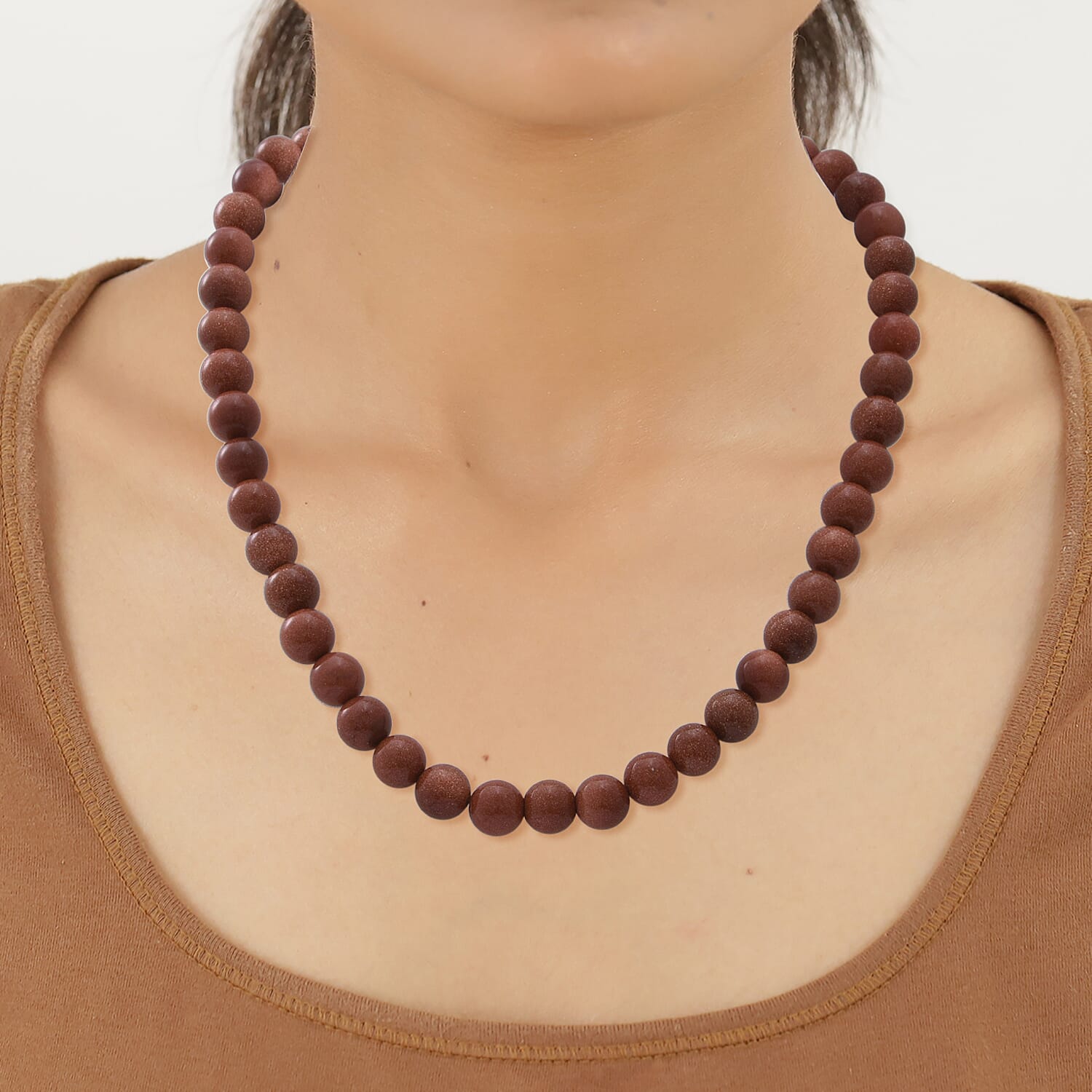 Golden Sandstone Beads Necklace (Size - 18) in Sterling Silver 292 Ct.