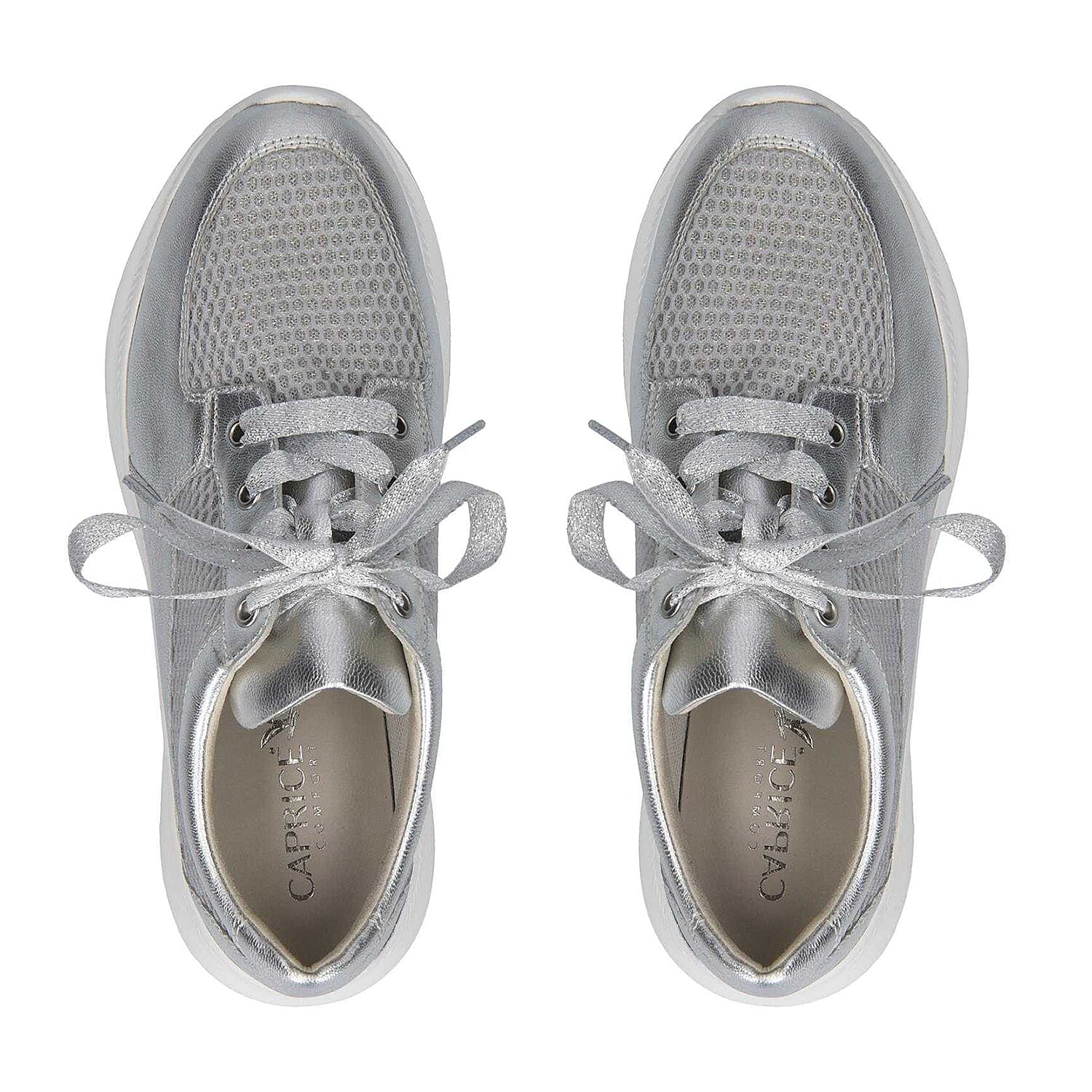 Caprice Metallic Leather Trainer in Silver (Size 3.5) Caprice Metallic Leather Trainer in Silver (Size 3.5)