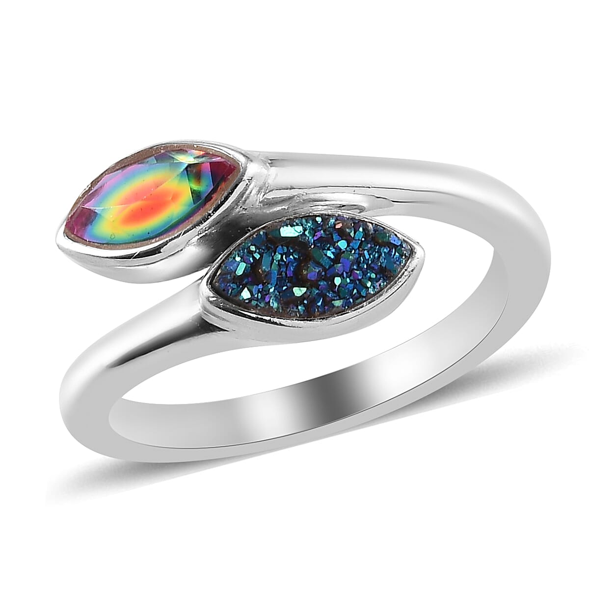 Sajen Silver ILLUMINATION Collection -  Drusy Forest and Doublet Quartz Hollow  Ring in Rhodium Overlay Sterling Silver 1.50Ct.