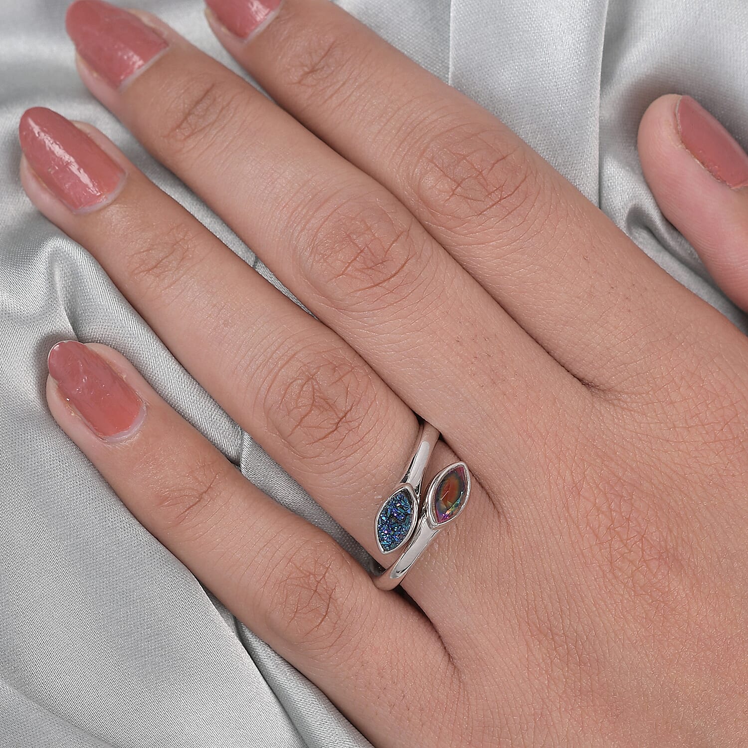 Sajen Silver ILLUMINATION Collection -  Drusy Forest and Doublet Quartz Hollow  Ring in Rhodium Overlay Sterling Silver 1.50Ct.