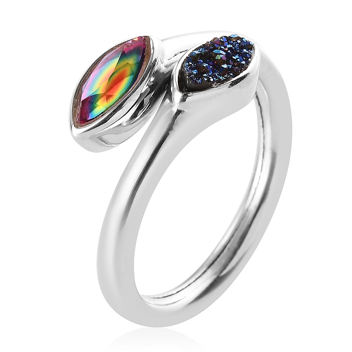 Sajen Silver ILLUMINATION Collection -  Drusy Forest and Doublet Quartz Hollow  Ring in Rhodium Overlay Sterling Silver 1.50Ct.