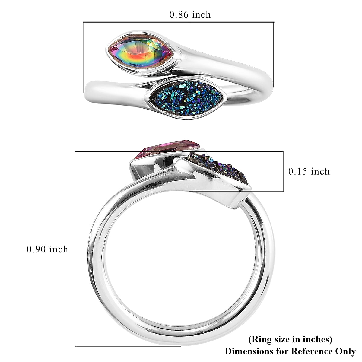 Sajen Silver ILLUMINATION Collection -  Drusy Forest and Doublet Quartz Hollow  Ring in Rhodium Overlay Sterling Silver 1.50Ct.
