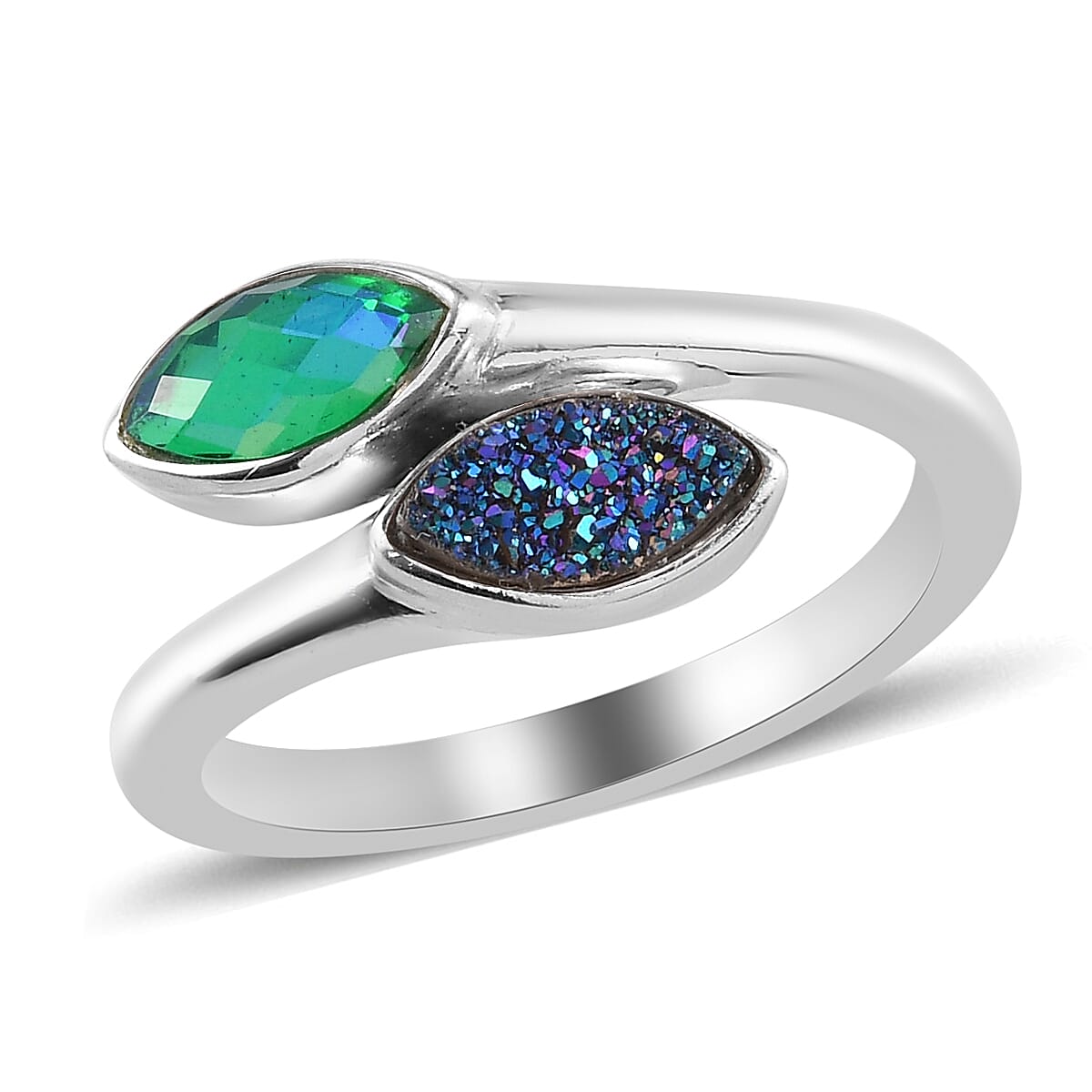Sajen Silver ILLUMINATION Collection - Drusy Forest and Doublet Quartz Hollow  Ring in Rhodium Overlay Sterling Silver 1.50Ct.