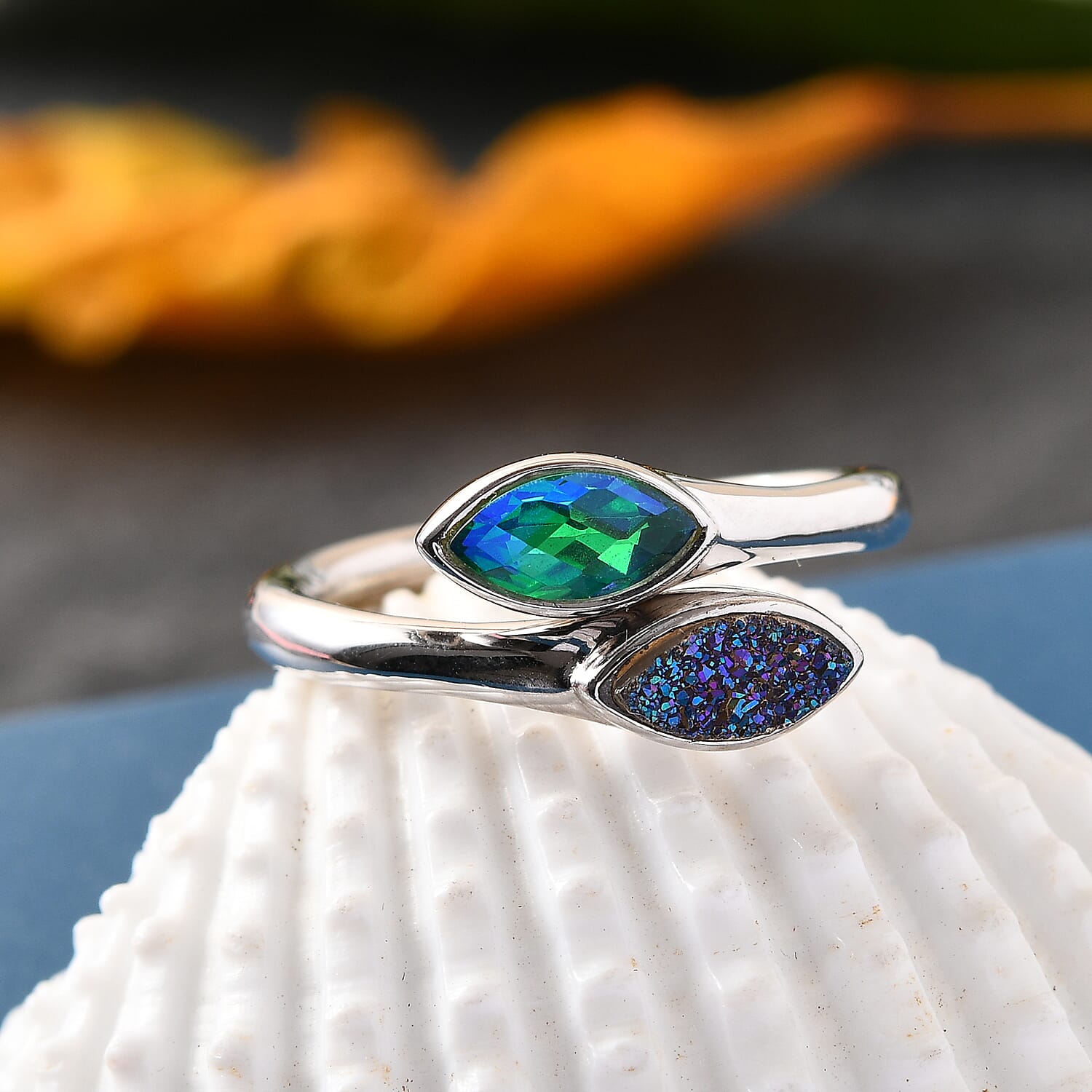 Sajen Silver ILLUMINATION Collection - Drusy Forest and Doublet Quartz Hollow  Ring in Rhodium Overlay Sterling Silver 1.50Ct.