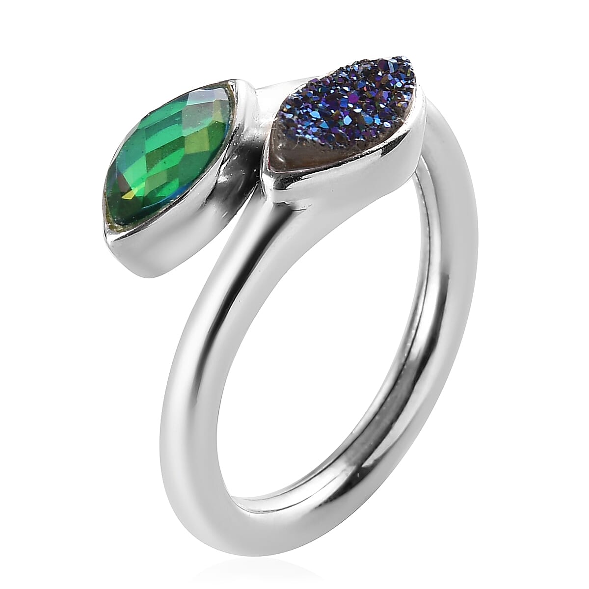 Sajen Silver ILLUMINATION Collection - Drusy Forest and Doublet Quartz Hollow  Ring in Rhodium Overlay Sterling Silver 1.50Ct.
