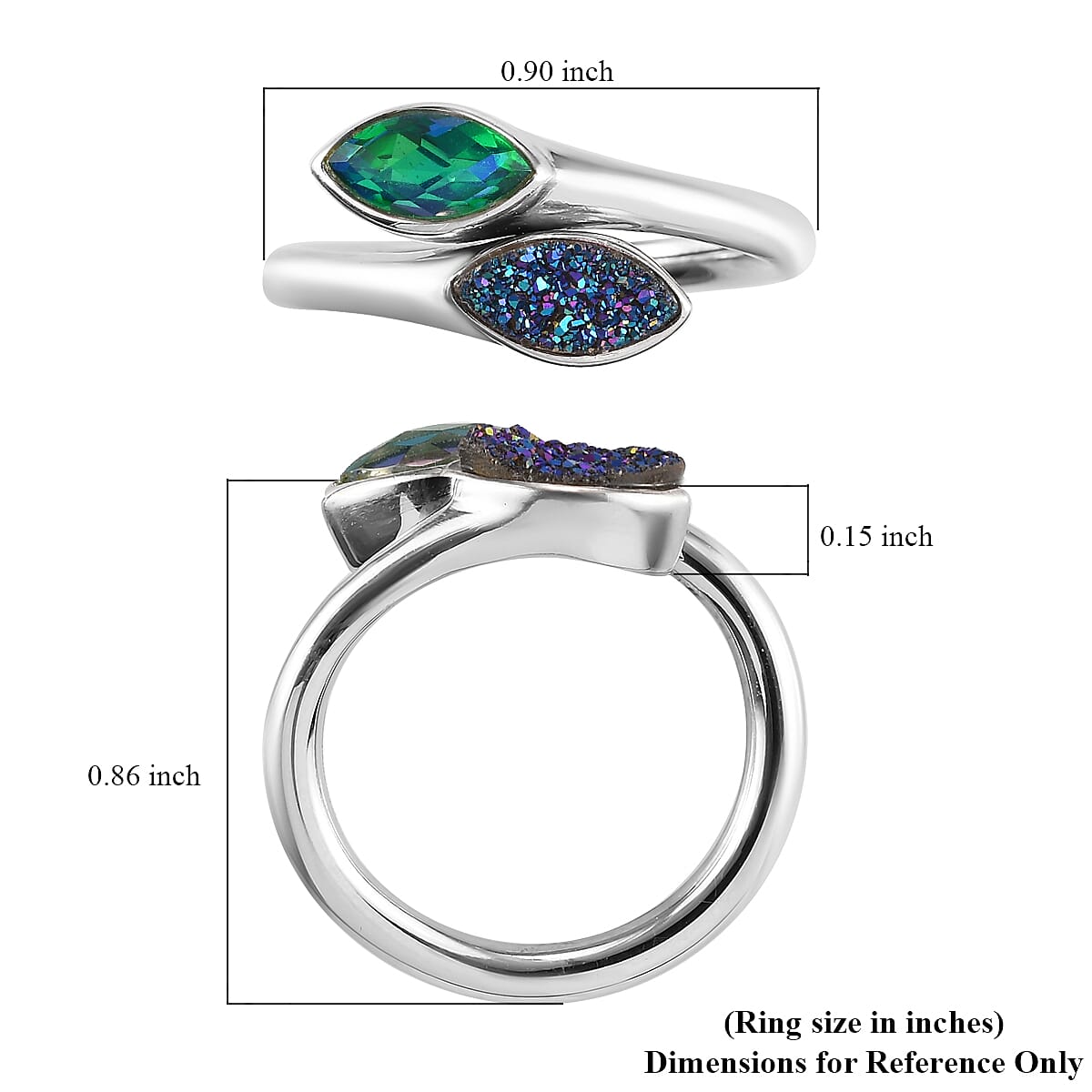 Sajen Silver ILLUMINATION Collection - Drusy Forest and Doublet Quartz Hollow  Ring in Rhodium Overlay Sterling Silver 1.50Ct.