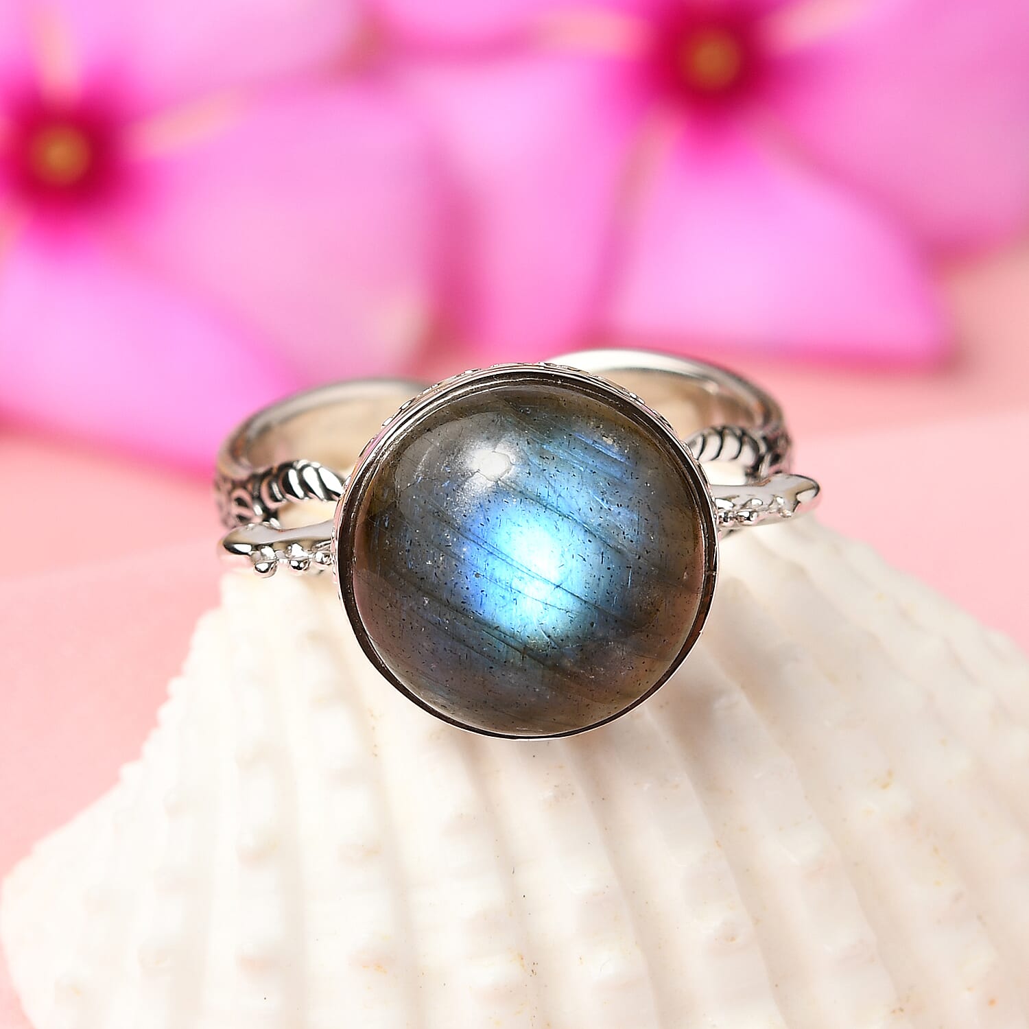 Sajen Silver NATURES JOY Collection - Labradorite Enamelled Ring in Rhodium Overlay Sterling Silver 5.47 Ct.