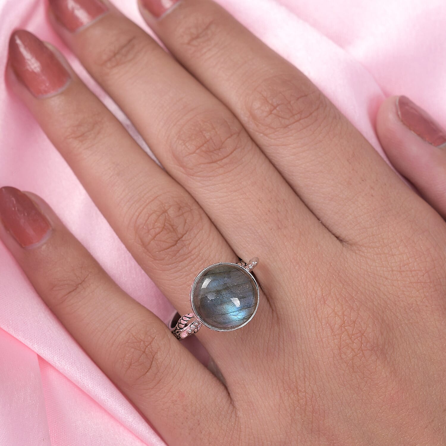 Sajen Silver NATURES JOY Collection - Labradorite Enamelled Ring in Rhodium Overlay Sterling Silver 5.47 Ct.