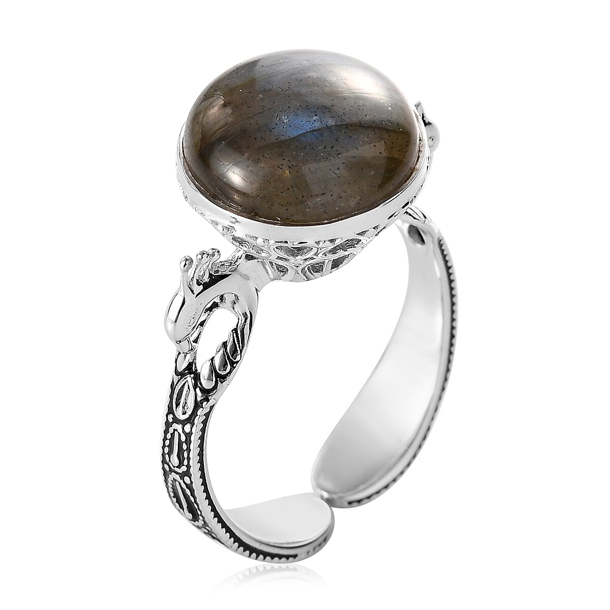 Sajen Silver NATURES JOY Collection - Labradorite Enamelled Ring in Rhodium Overlay Sterling Silver 5.47 Ct.