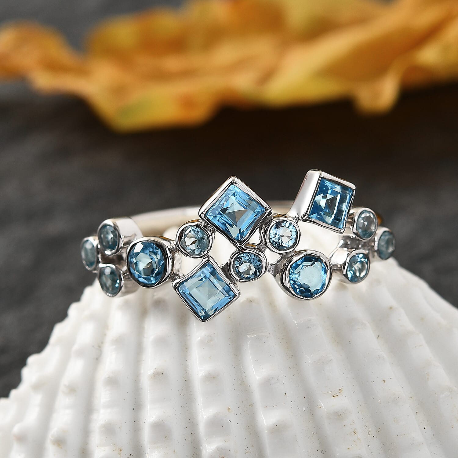 Sajen Silver Gem Vitality Collection - Swiss Blue Topaz Celestial  Doublet Quartz Ring in Rhodium Overlay Sterling Silver 1.40 Ct.