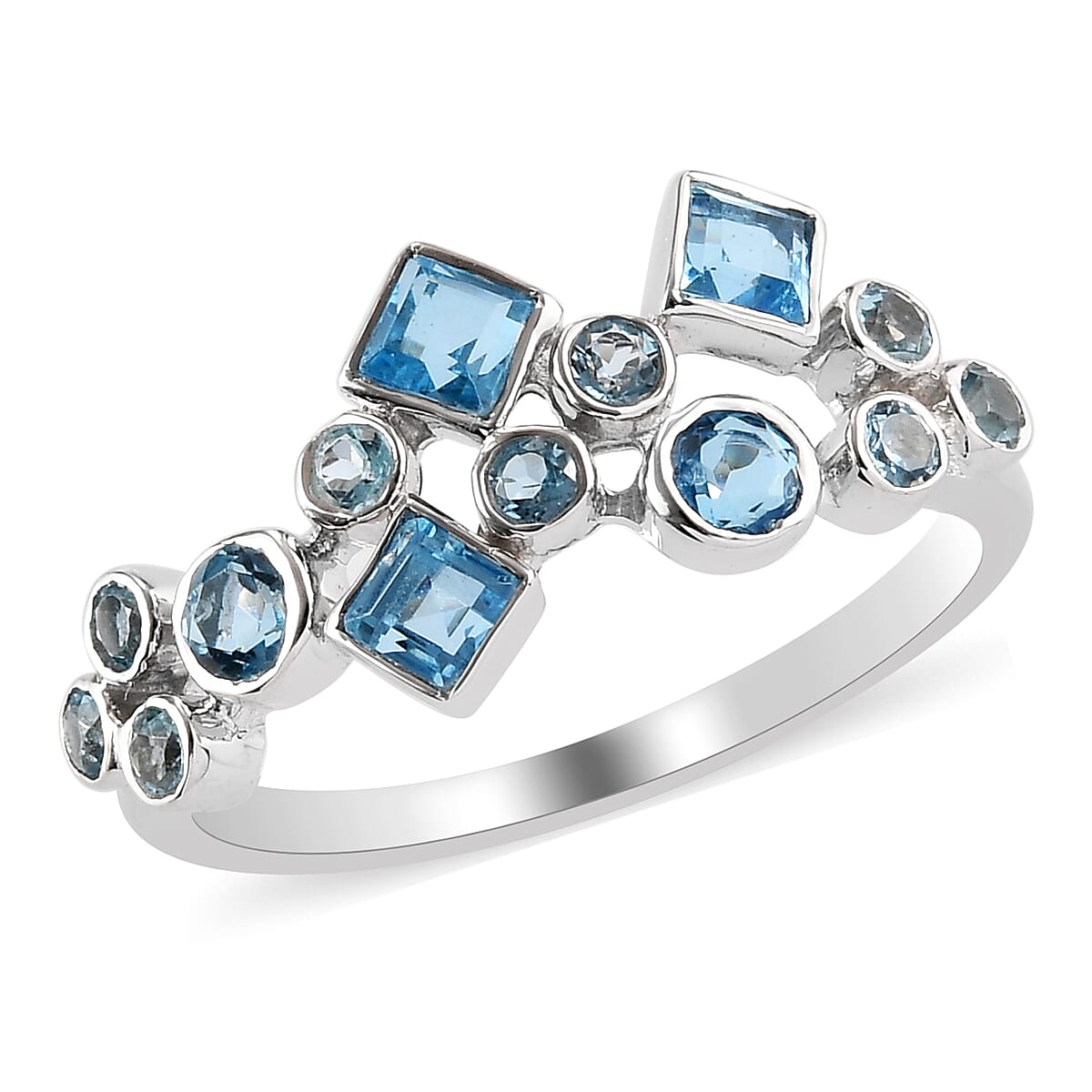 Sajen Silver Gem Vitality Collection - Swiss Blue Topaz Celestial  Doublet Quartz Ring in Rhodium Overlay Sterling Silver 1.40 Ct.