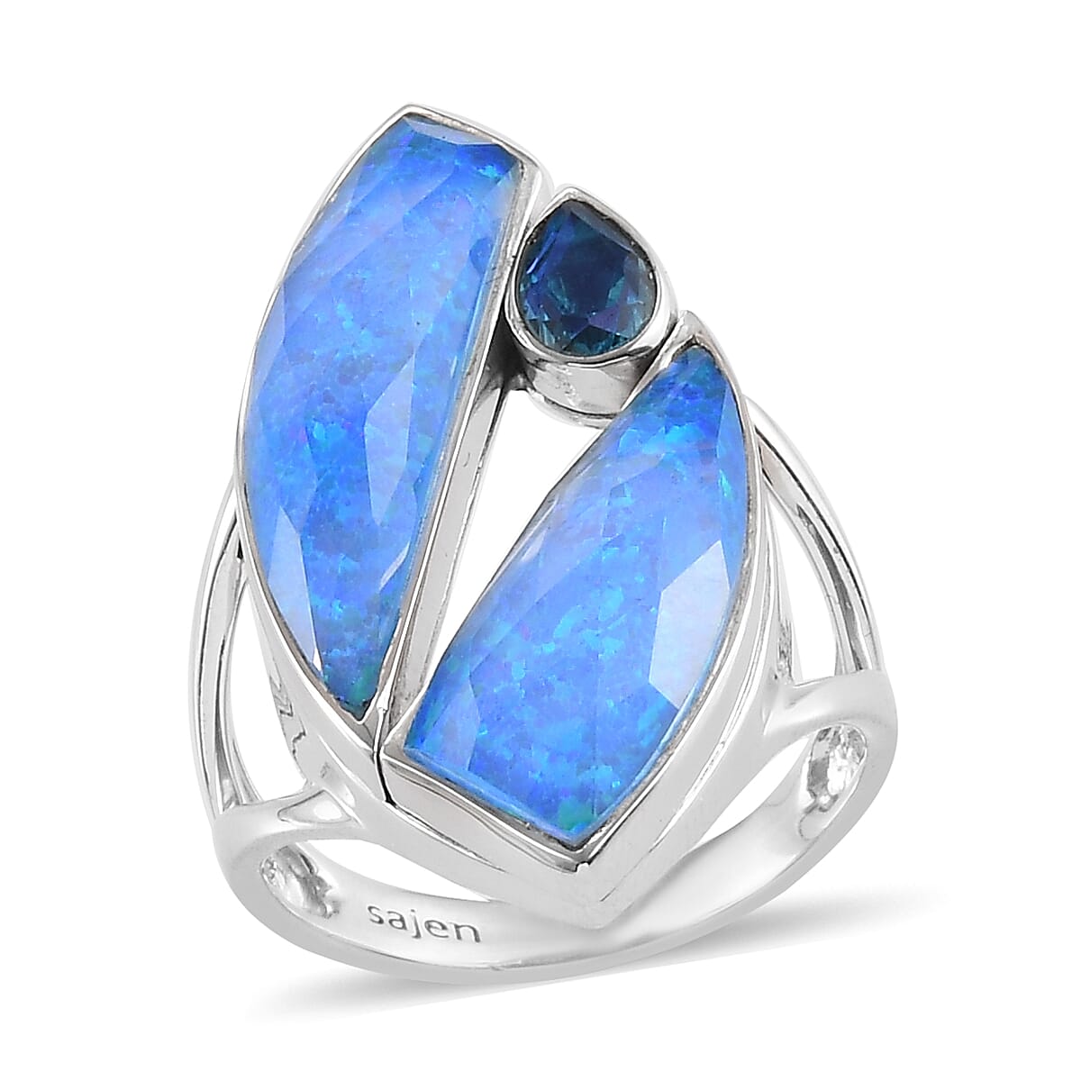 Sajen Silver ILLUMINATION Collection - Doublet Quartz, Opal and Pariba Ring in Rhodium Overlay Sterling Silver 10.12 Ct,  Silver Wt. 5.00 Gms.