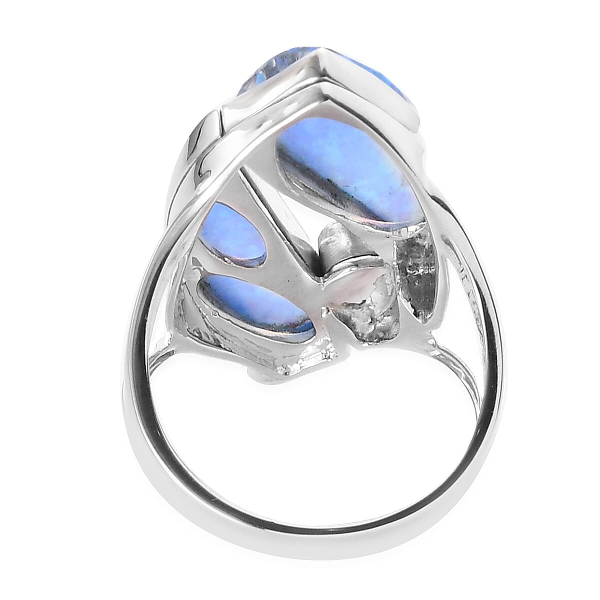 Sajen Silver ILLUMINATION Collection - Doublet Quartz, Opal and Pariba Ring in Rhodium Overlay Sterling Silver 10.12 Ct,  Silver Wt. 5.00 Gms.