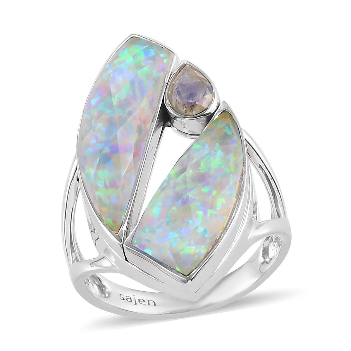Sajen Silver ILLUMINATION Collection - Doublet Quartz and Rainbow Snow Ring in Rhodium Overlay Sterling Silver 10.12 ct,Silver Wt. 5 Gms.
