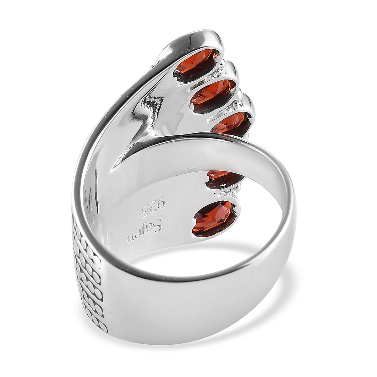 Royal Bali CULTURAL FLAIR Collection - Mozambique Garnet Enamelled Ring in Rhodium Overlay Sterling Silver 2.25 Ct, Silver Wt 8.50 Gms