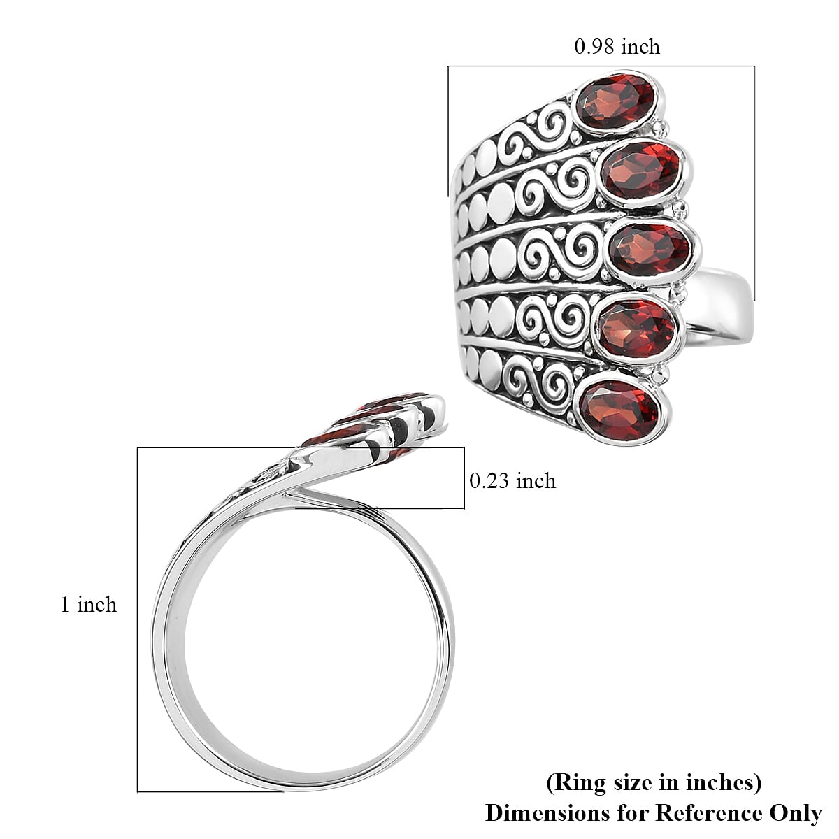 Royal Bali CULTURAL FLAIR Collection - Mozambique Garnet Enamelled Ring in Rhodium Overlay Sterling Silver 2.25 Ct, Silver Wt 8.50 Gms