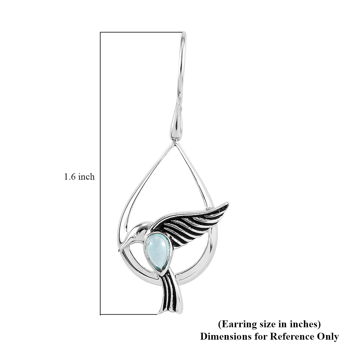 Sajen Silver NATURES JOY Collection - Blue Green Apatite Flying Bird Enamelled Hook Earrings in Rhodium Overlay Sterling Silver