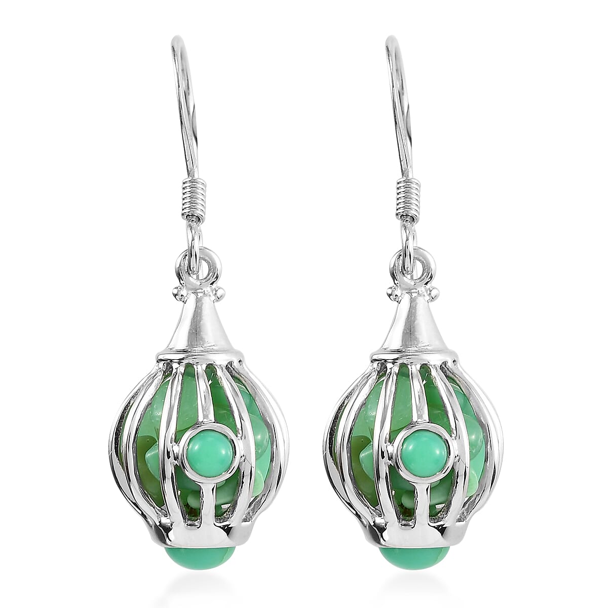 Sajen Silver Gem Vitality Collection - Chrysoprase Hook Earrings in Rhodium Overlay Sterling Silver 9.92 Ct.