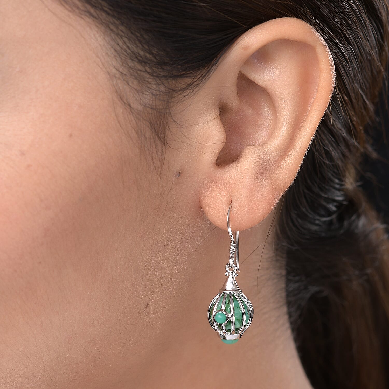 Sajen Silver Gem Vitality Collection - Chrysoprase Hook Earrings in Rhodium Overlay Sterling Silver 9.92 Ct.