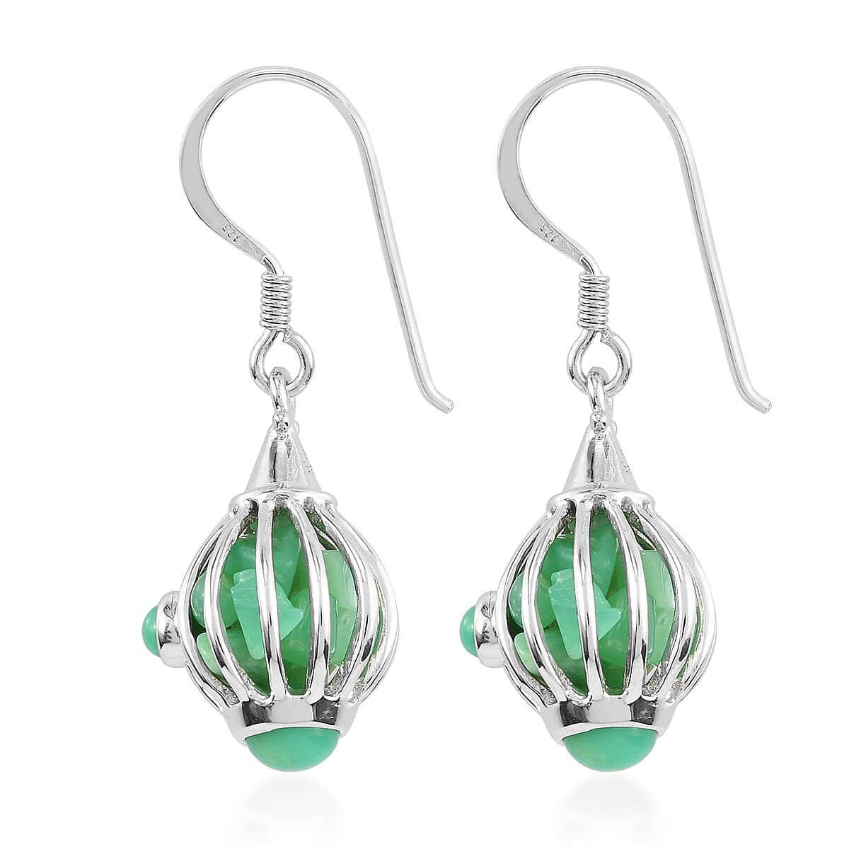 Sajen Silver Gem Vitality Collection - Chrysoprase Hook Earrings in Rhodium Overlay Sterling Silver 9.92 Ct.