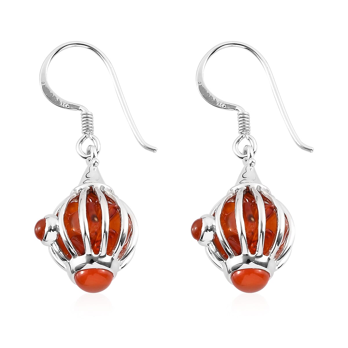 Sajen Silver Gem Vitality Collection - Carnelian Hook Earrings in Rhodium Overlay Sterling Silver 9.92 Ct.