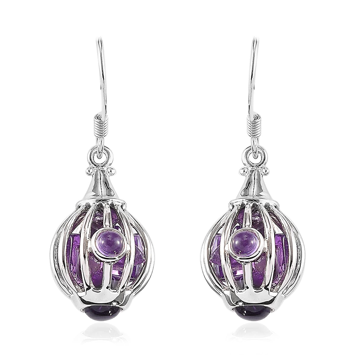 Sajen Silver Gem Vitality Collection - Amethyst Hook Earrings in Rhodium Overlay Sterling Silver 9.92 Ct.