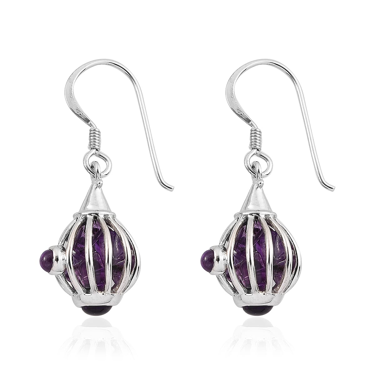 Sajen Silver Gem Vitality Collection - Amethyst Hook Earrings in Rhodium Overlay Sterling Silver 9.92 Ct.