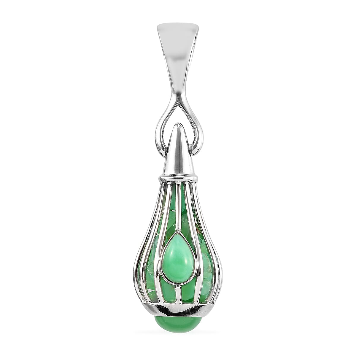 Sajen Silver - Chrysoprase Pendant in Rhodium Overlay Sterling Silver 15.55 Ct