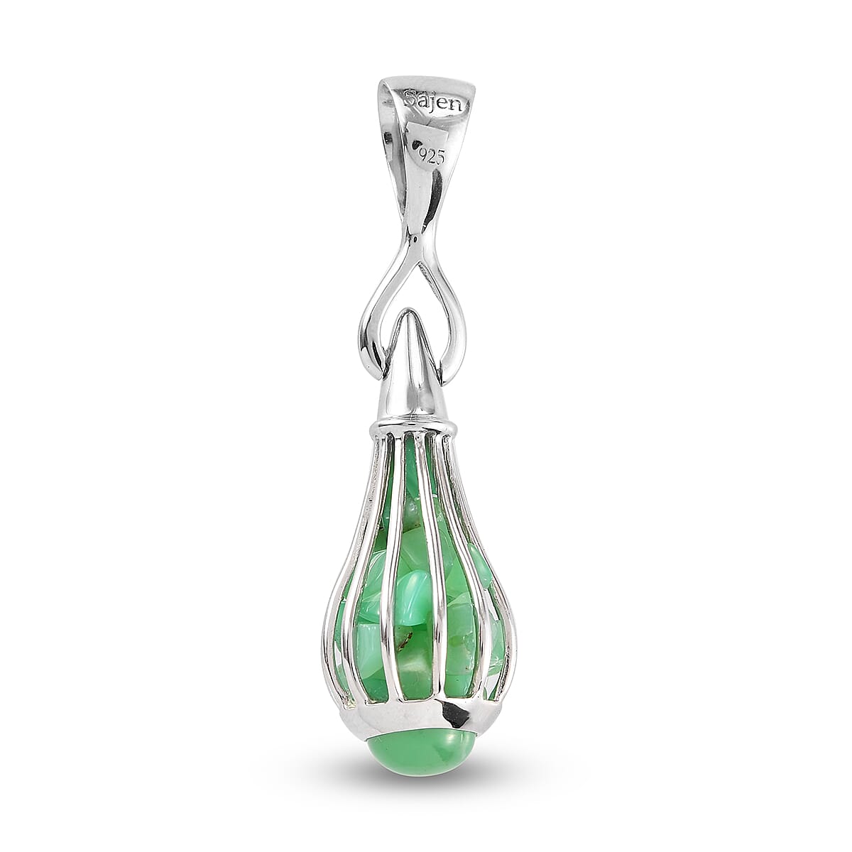 Sajen Silver - Chrysoprase Pendant in Rhodium Overlay Sterling Silver 15.55 Ct