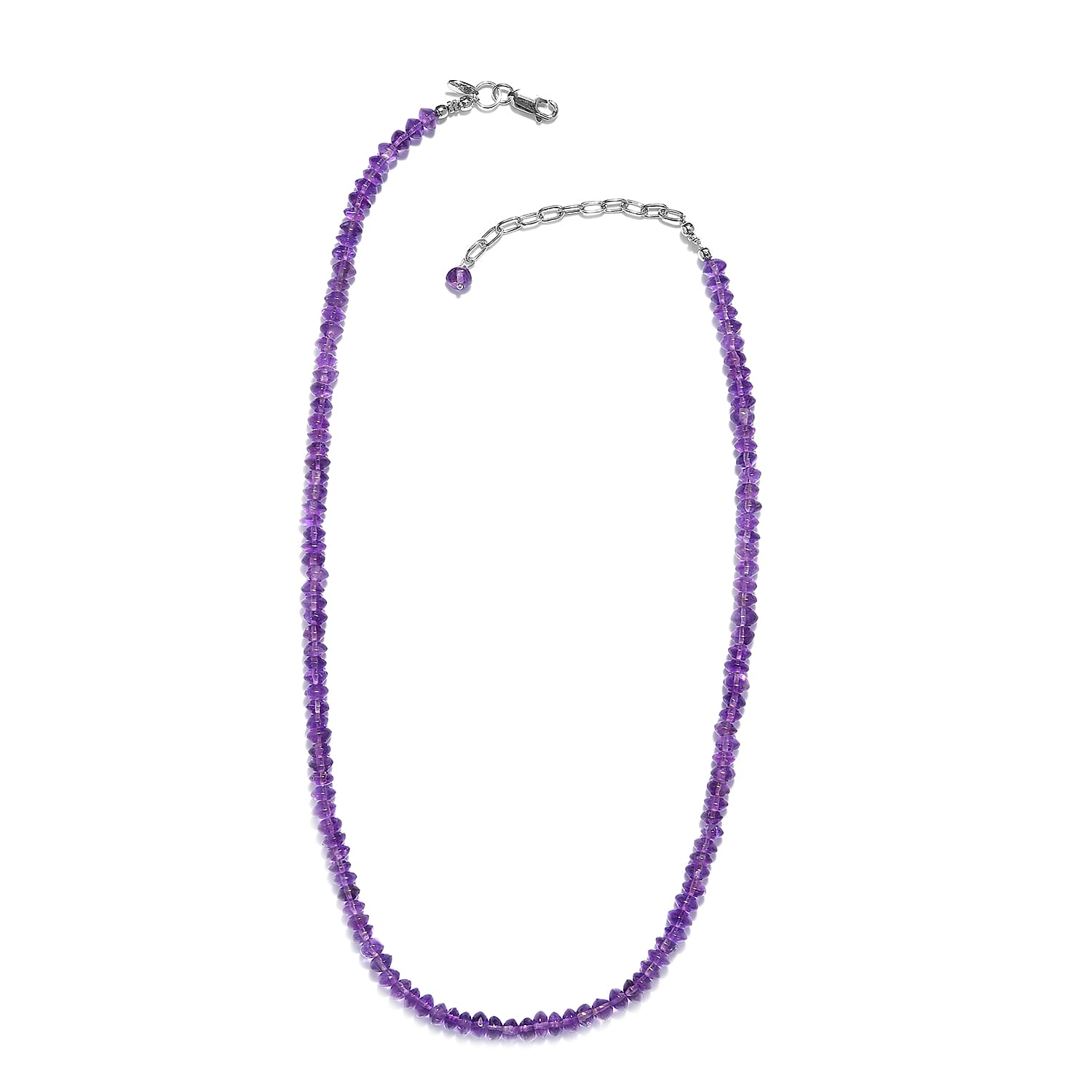 Amethyst Beads Necklace (Size - 20 with Extender) in Rhodium Overlay Sterling Silver 62.00 Ct.