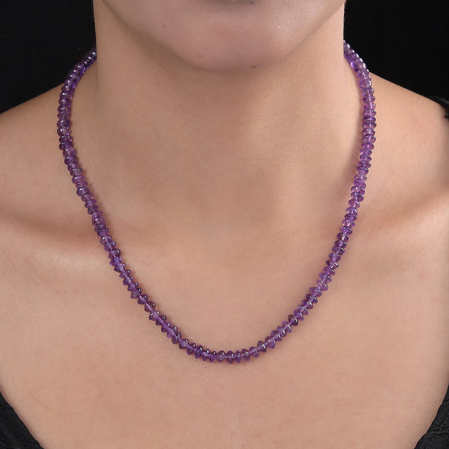 Amethyst Beads Necklace (Size - 20 with Extender) in Rhodium Overlay Sterling Silver 62.00 Ct.