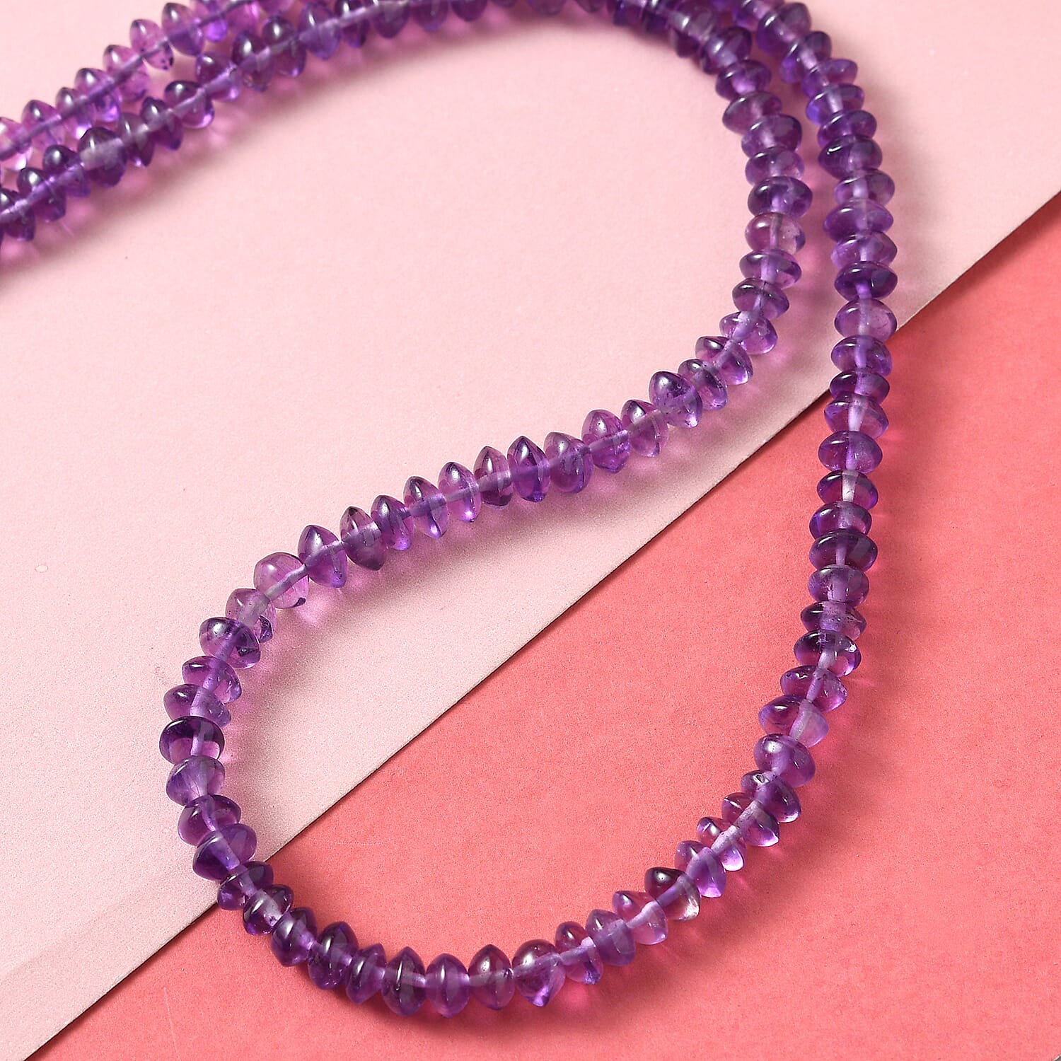 Amethyst Beads Necklace (Size - 20 with Extender) in Rhodium Overlay Sterling Silver 62.00 Ct.