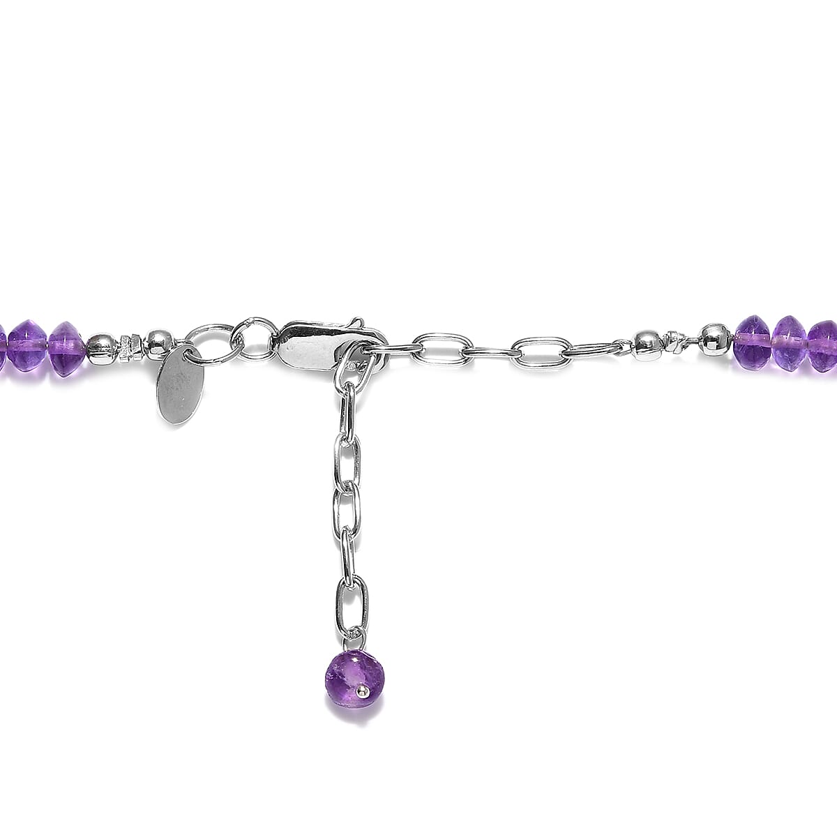 Amethyst Beads Necklace (Size - 20 with Extender) in Rhodium Overlay Sterling Silver 62.00 Ct.
