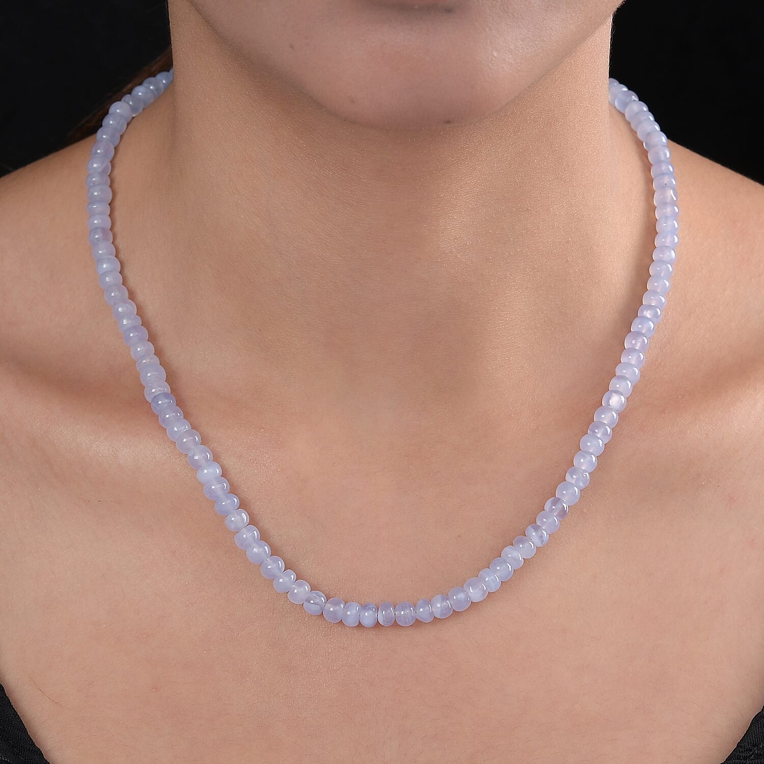 Sajen Silver Gem Vitality Collection - Blue Chalcedony Beads Necklace (Size - 20 with Extender) in Rhodium Overlay Sterling Silver 80.00 Ct.