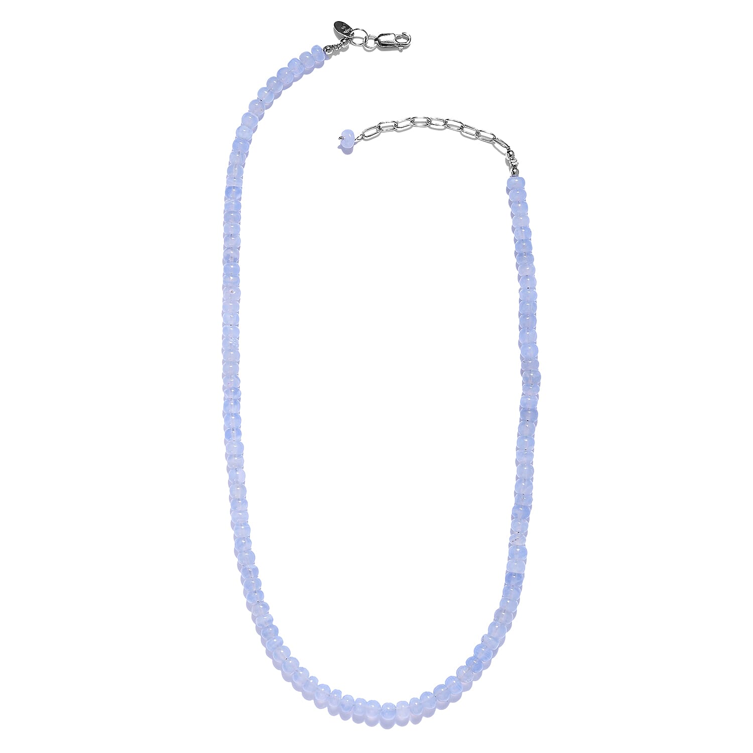 Sajen Silver Gem Vitality Collection - Blue Chalcedony Beads Necklace (Size - 20 with Extender) in Rhodium Overlay Sterling Silver 80.00 Ct.
