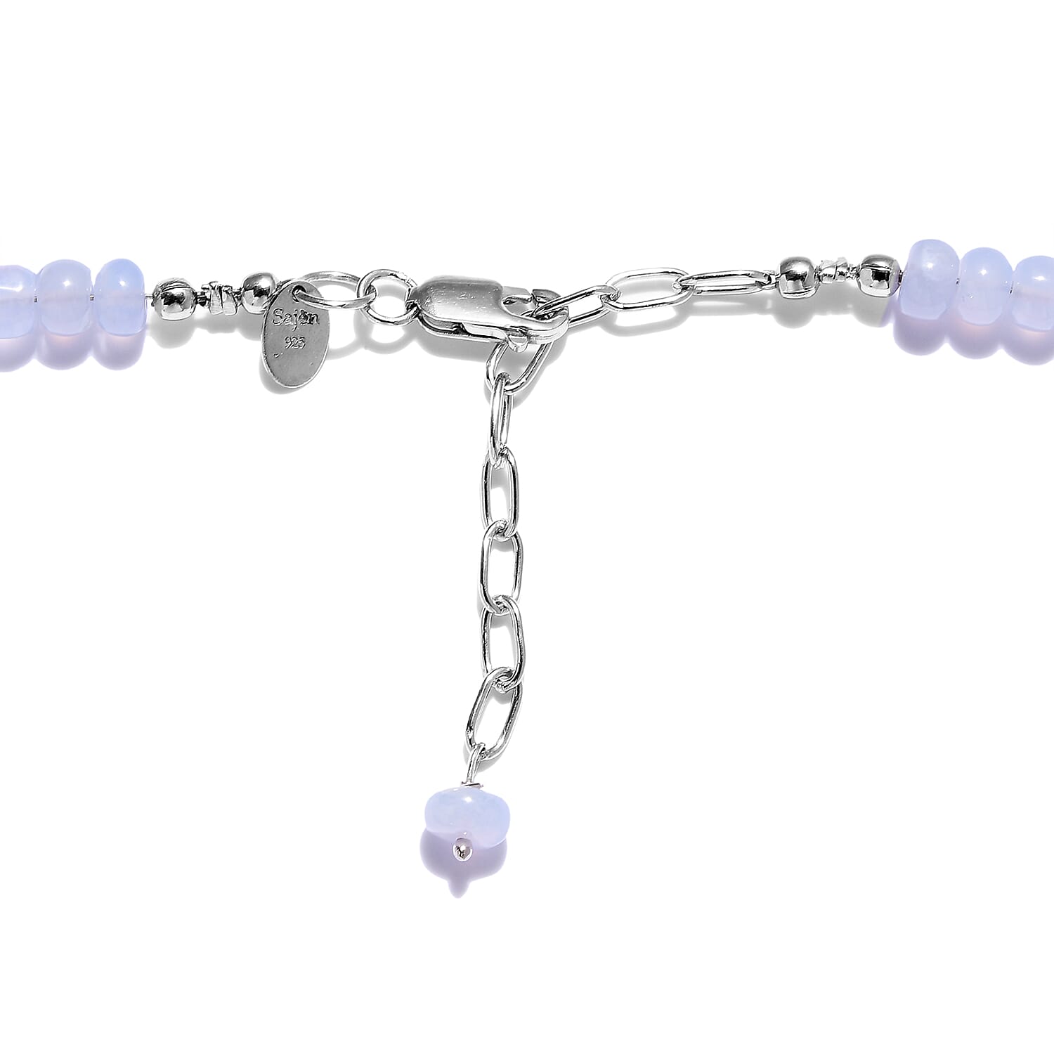 Sajen Silver Gem Vitality Collection - Blue Chalcedony Beads Necklace (Size - 20 with Extender) in Rhodium Overlay Sterling Silver 80.00 Ct.