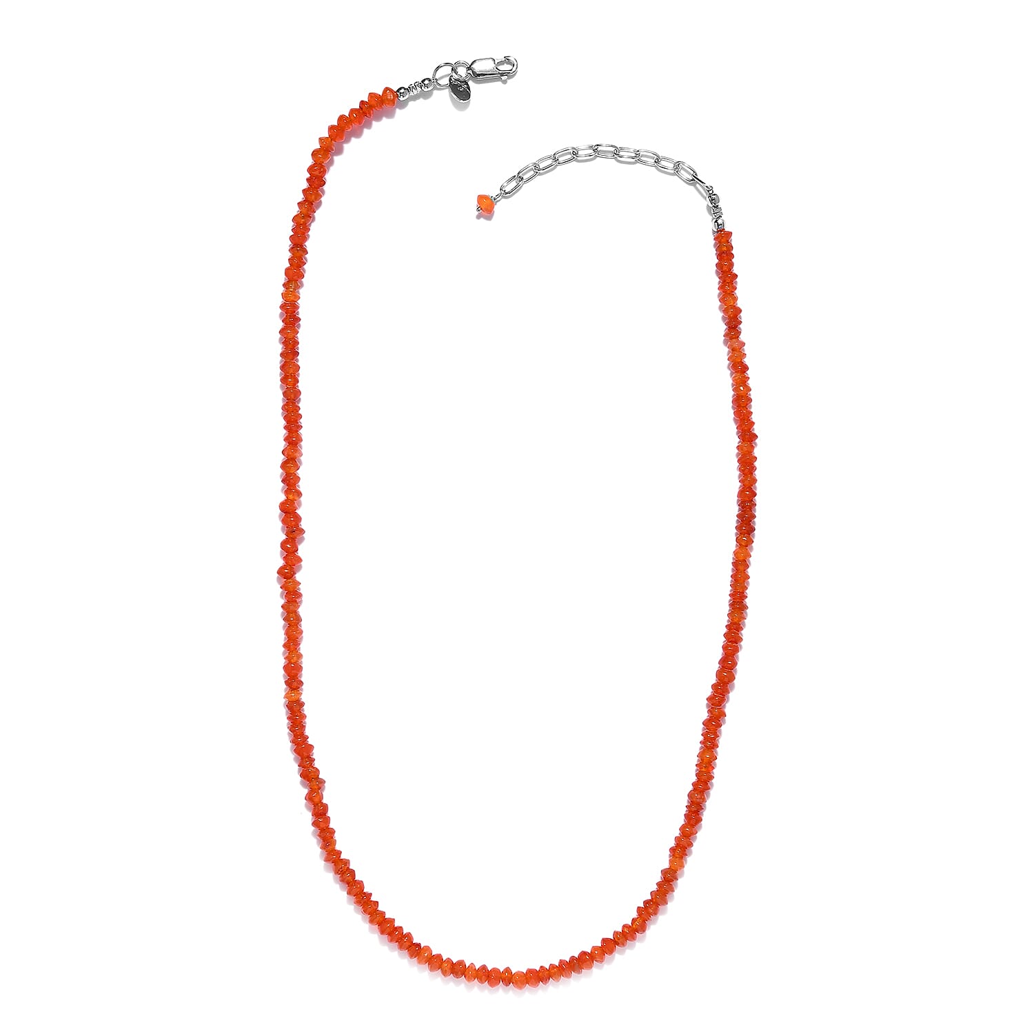 GEM HEALING Collection - Carnelian Beads Necklace (Size - 20 with Extender) in Rhodium Overlay Sterling Silver 57.00 Ct.