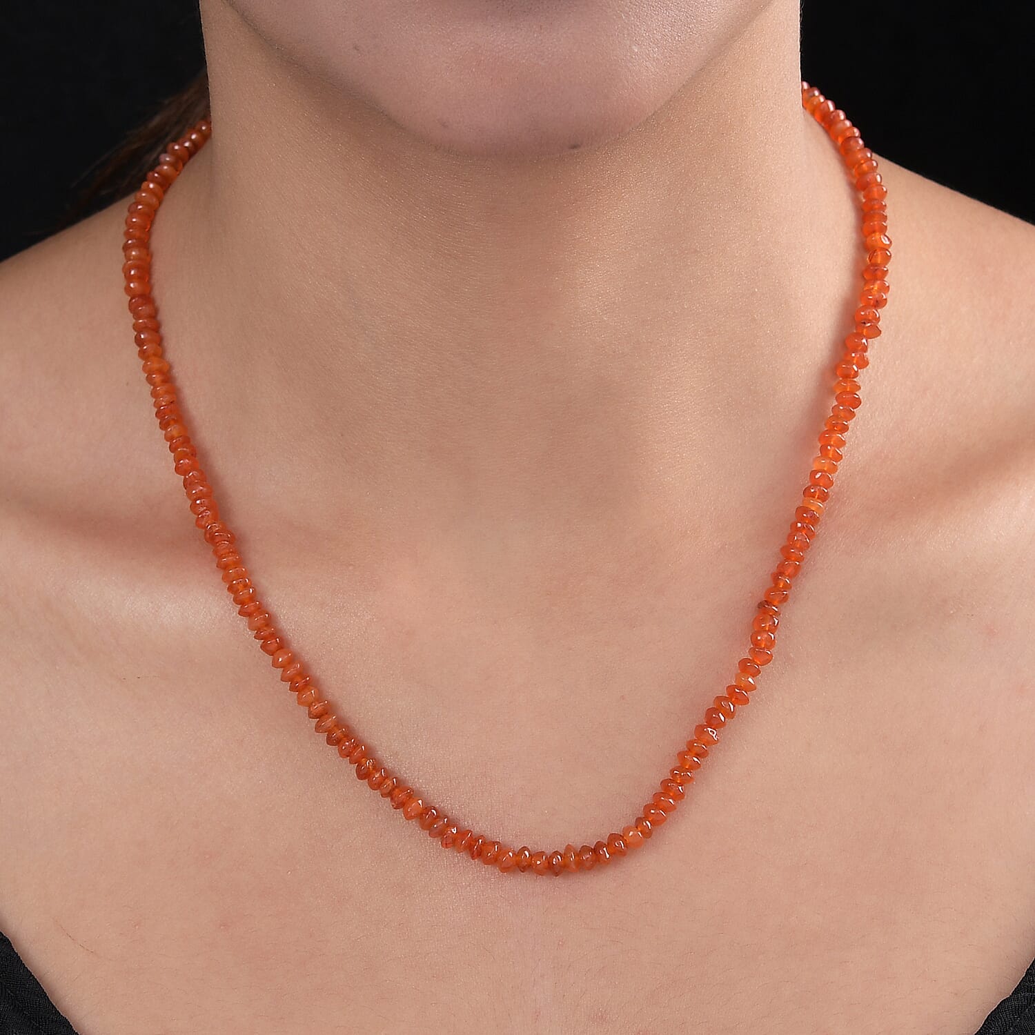GEM HEALING Collection - Carnelian Beads Necklace (Size - 20 with Extender) in Rhodium Overlay Sterling Silver 57.00 Ct.