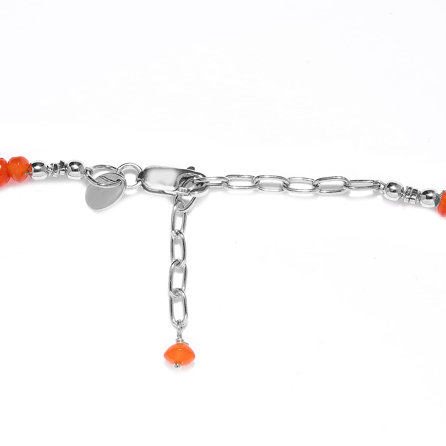 GEM HEALING Collection - Carnelian Beads Necklace (Size - 20 with Extender) in Rhodium Overlay Sterling Silver 57.00 Ct.