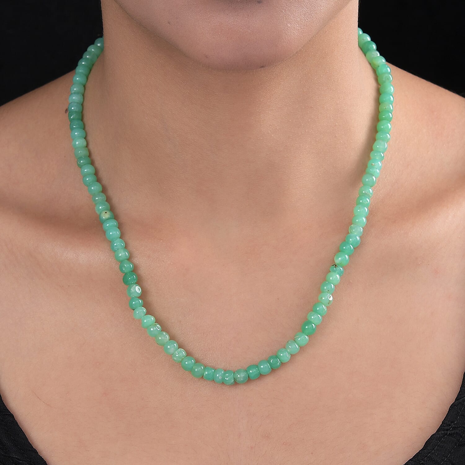 Sajen Silver Gem Vitality Collection - Chrysoprase Necklace (Size 20) in Rhodium Overlay Sterling Silver 81.00 Ct.