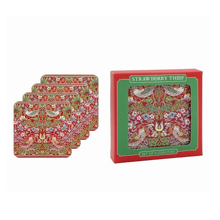 Set of 4 - Lesser & Pavey - Willam Morris Strawberry Thief Red Coasters (10.5x10.5cm)