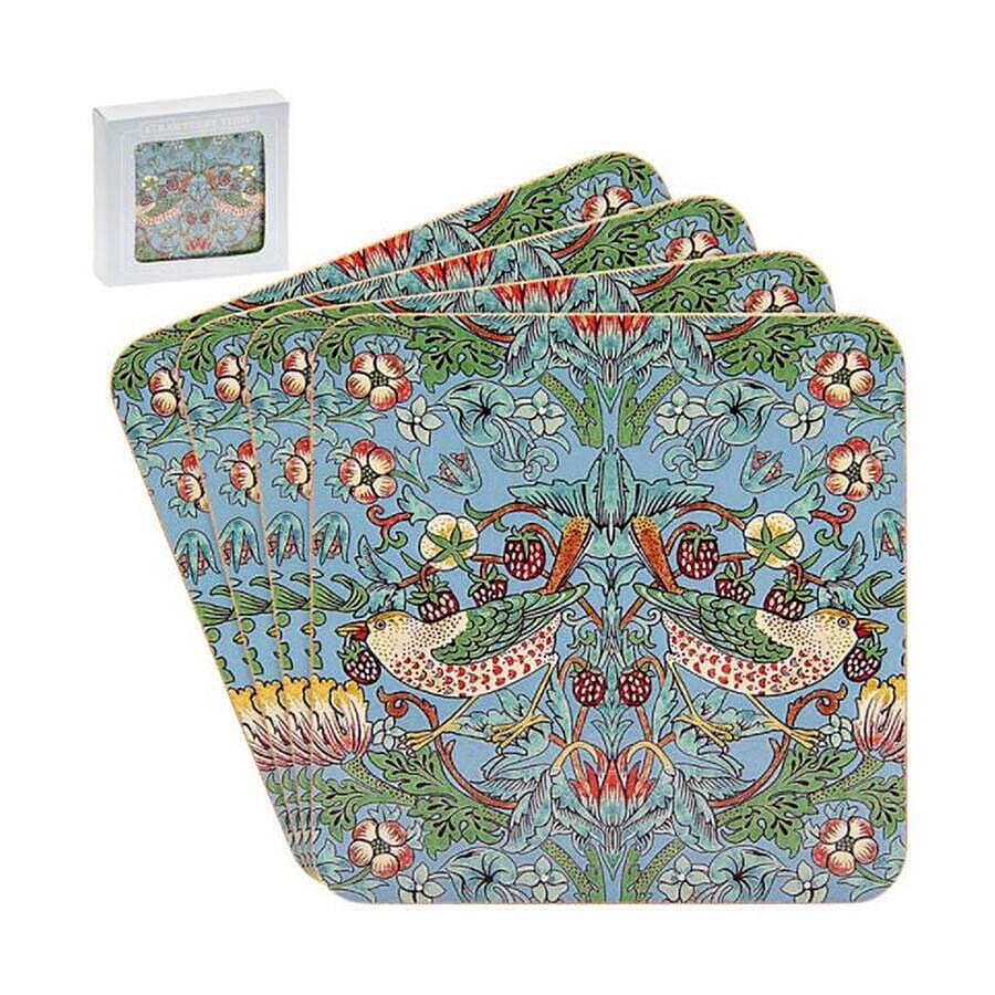 Set of 4 - Lesser & Pavey - Willam Morris Strawberry Thief Teal Coasters (10.5x10.5cm)