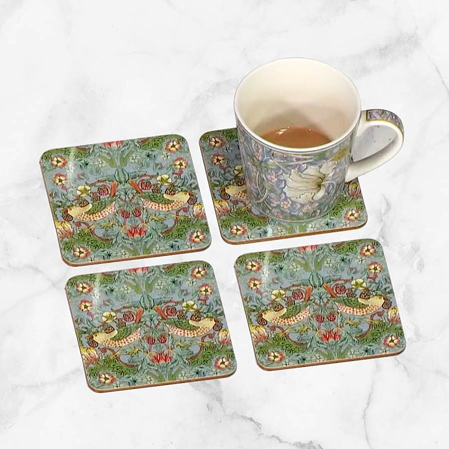Set of 4 - Lesser & Pavey - Willam Morris Strawberry Thief Teal Coasters (10.5x10.5cm)