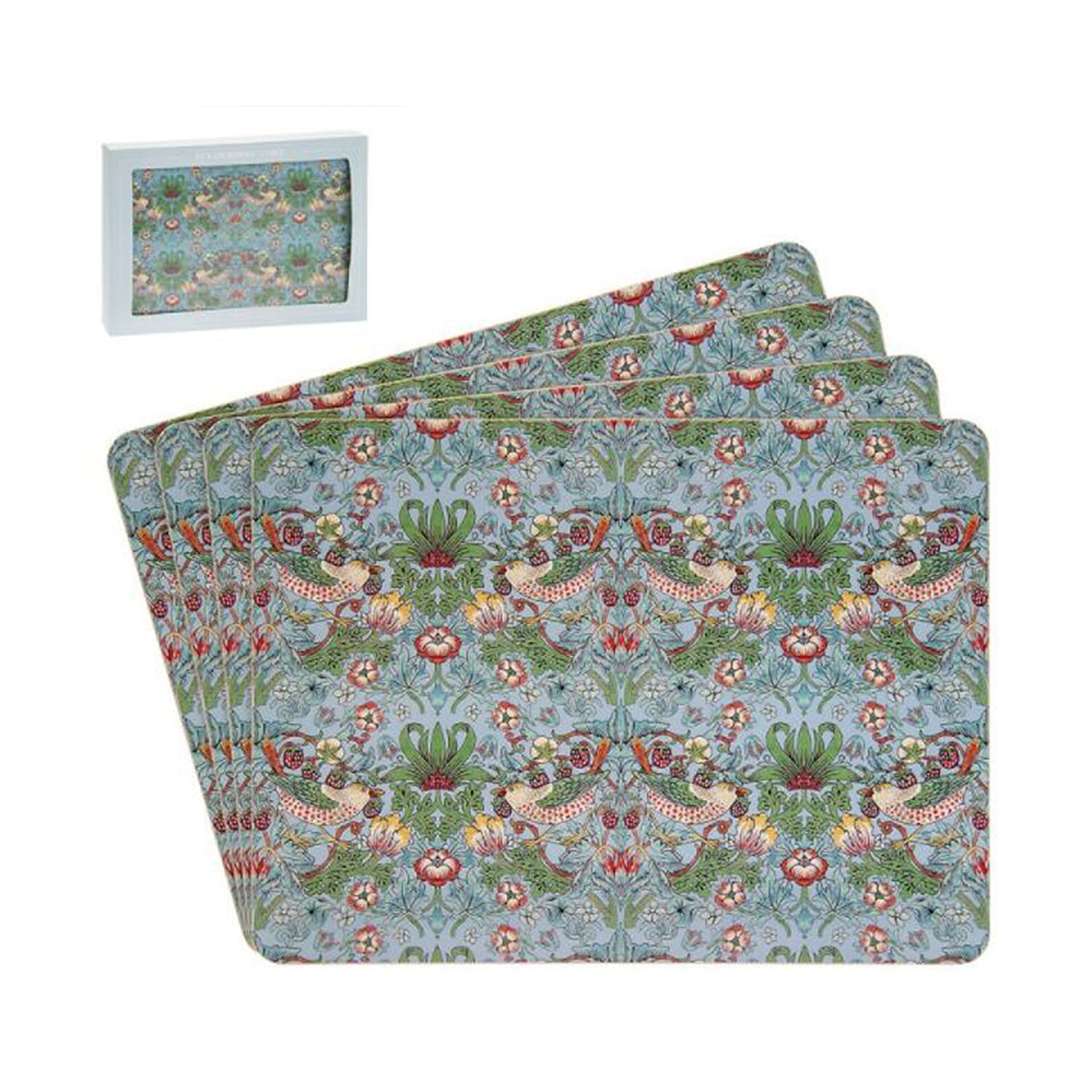 Set of 4 - Lesser & Pavey - Willam Morris Strawberry Thief Teal Placemats (29x21.5cm)