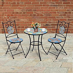 3 Piece Set - Square Pattern Mosaic Desk (Size:60x60x70Cm) and 2 Chairs (Size:39x44x90Cm) - Multi