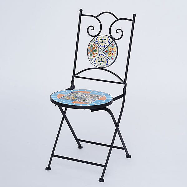 3 Piece Set - Square Pattern Mosaic Bistro Set Table (Size:60x60x70Cm) and 2 Chairs (Size:39x44x90Cm) - Multi