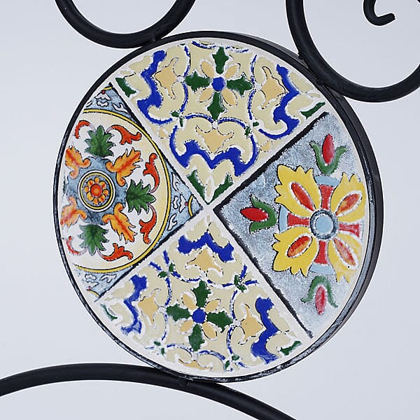 3 Piece Set - Square Pattern Mosaic Bistro Set Table (Size:60x60x70Cm) and 2 Chairs (Size:39x44x90Cm) - Multi