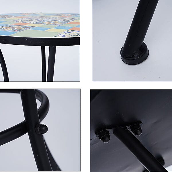 3 Piece Set - Square Pattern Mosaic Bistro Set Table (Size:60x60x70Cm) and 2 Chairs (Size:39x44x90Cm) - Multi