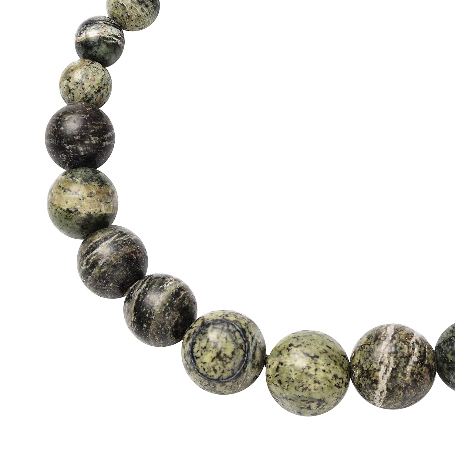 Green Zebra Jasper Beads Necklace (Size - 20) in Rhodium Overlay Sterling Silver 175.00 Ct.